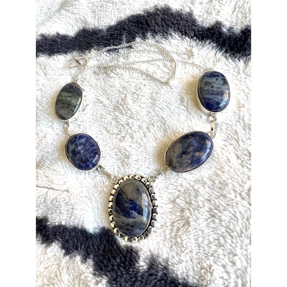 Sterling Silver Blue Sodalite Statement Necklace